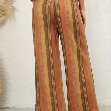 Full Size Drawstring Striped Wide Leg Pants