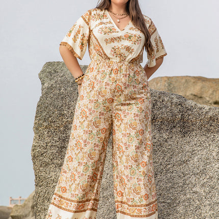 Plus Size V-Neck Flutter Sleeve Wide Leg Jumpsuit