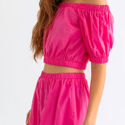 Tasha Apparel Off Shoulder Crop Top and Ruffled Shorts Set