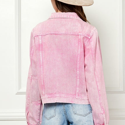 Veveret Button Up Cropped Denim Jacket