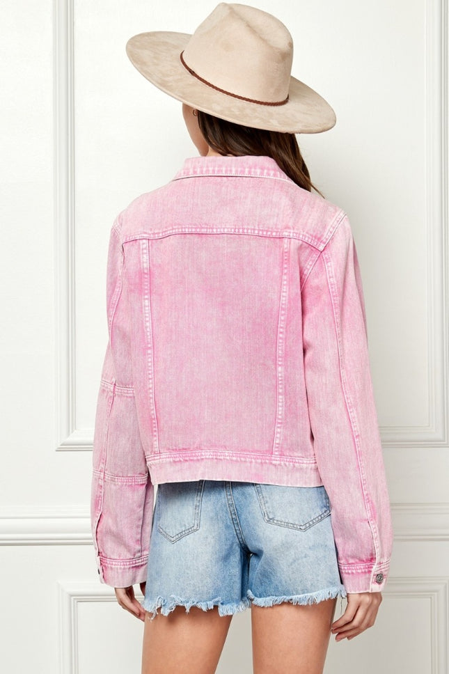 Veveret Button Up Cropped Denim Jacket