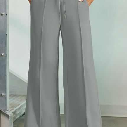 Drawstring Wide Leg Pants with Pockets