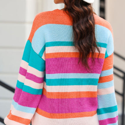 Striped Round Neck Drop Shoulder Sweater