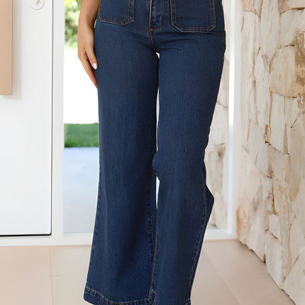 High Waist Bootcut Jeans with Pockets