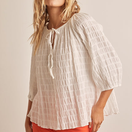 In February Textured Tie Neck Blouse