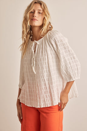 In February Textured Tie Neck Blouse