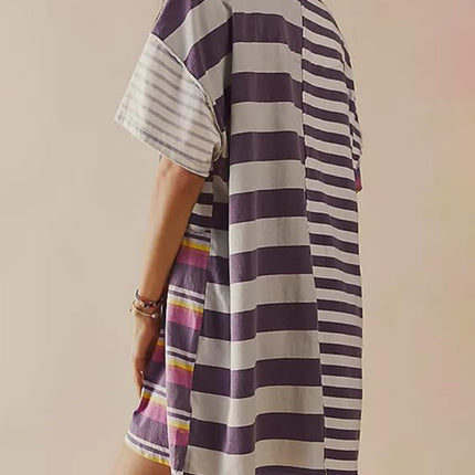 Exposed Seam Striped Half Sleeve Mini Dress