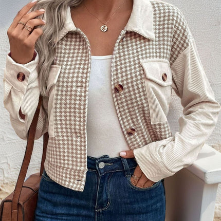 Pocketed Houndstooth Long Sleeve Jacket
