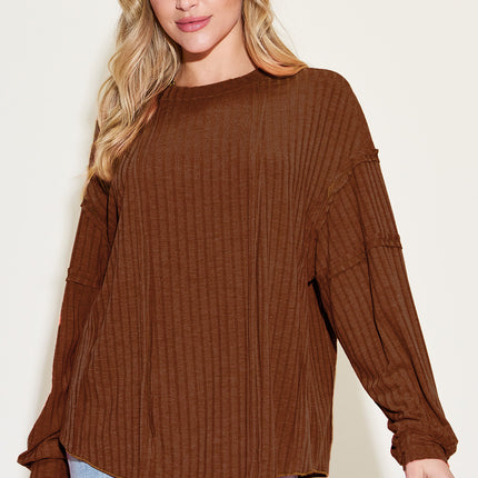 Basic Bae Full Size Ribbed Round Neck Long Sleeve T-Shirt