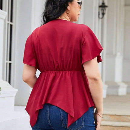 Plus Size Frill Surplice Flutter Sleeve Blouse