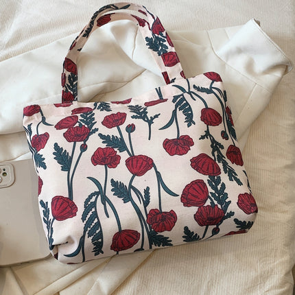 Printed Canvas Handbag with Zipper