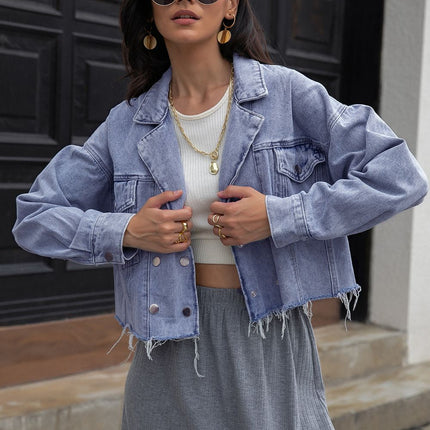 Lapel Collar Long Sleeve Denim Jacket