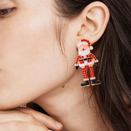 Alloy Rhinestone Santa Earrings