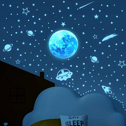 Blue Light Planet Meteor Luminous Wall Stickers Glow In The Dark Stars Stickers For Kids Rooms Bedroom Ceiling Home Decor Decals