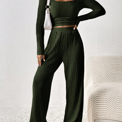 Scoop Neck Long Sleeve Top and Pants Set