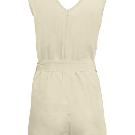 Full Size Tied V-Neck Sleeveless Romper with Pockets