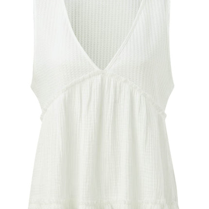 Waffle-Knit Frill V-Neck Tank