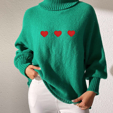 Heart Turtleneck Long Sleeve Sweater