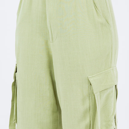 American Bazi Linen Wide Leg Cargo Pants