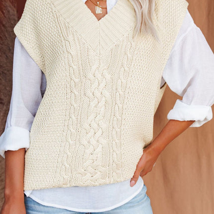 Cable-Knit V-Neck Sweater Vest