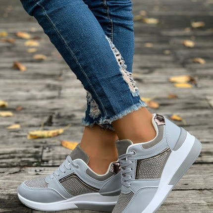 Lace-Up Rhinestone Wedge Sneakers