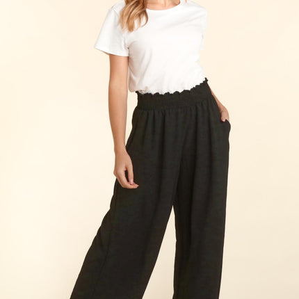 Haptics Elastic Waist Wide Leg Pants with Pockets