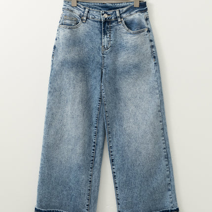 Washed Wide Leg Jeans with Pockets