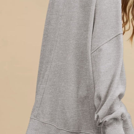 Side Slit Round Neck Long Sleeve Sweatshirt