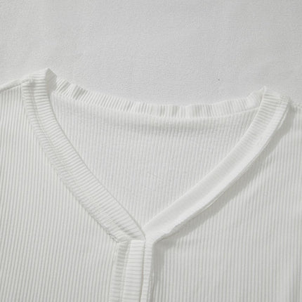 Lace Detail Drop Sleeve Ribbed Top