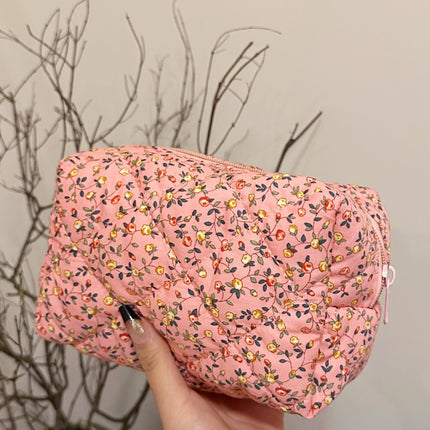 Floral Quilted Clutch with Plaid Lining