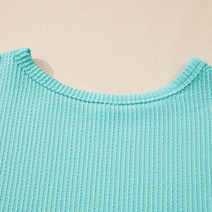 Corded Knit Round Neck Long Sleeve Top