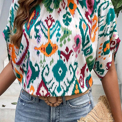 Printed Mock Neck Half Sleeve Blouse