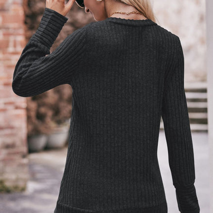 Double Take V-Neck Long Sleeve Ribbed Top