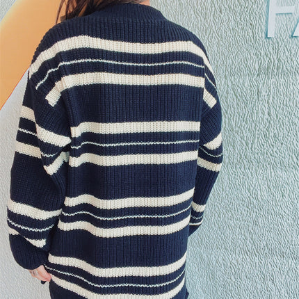 Striped Round Neck Long Sleeve Sweater