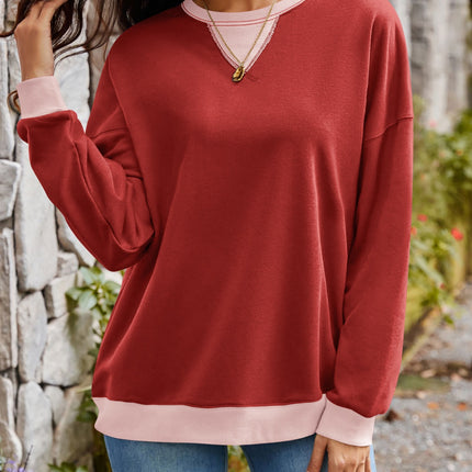 Lovelet Contrast Round Neck Long Sleeve Sweatshirt