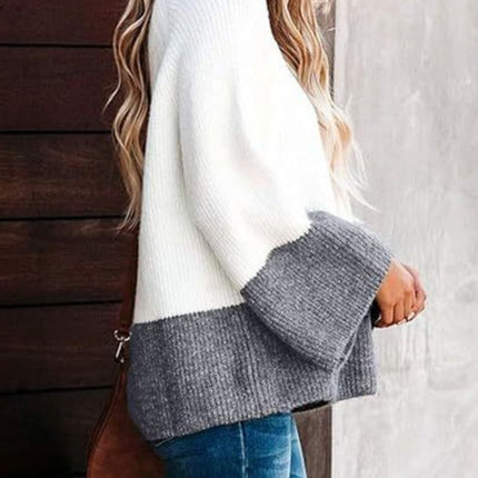 Contrast Round Neck Long Sleeve Sweater