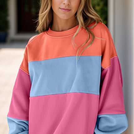 Color Block Round Neck Long Sleeve Sweatshirt