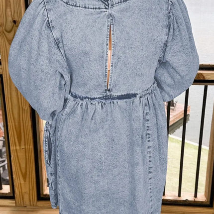 Round Neck Long Sleeve Denim Dress