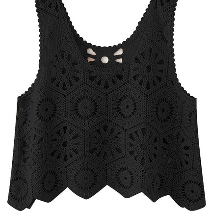 Openwork Round Neck Knit Vest