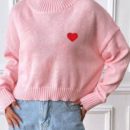 Heart Turtleneck Long Sleeve Sweater