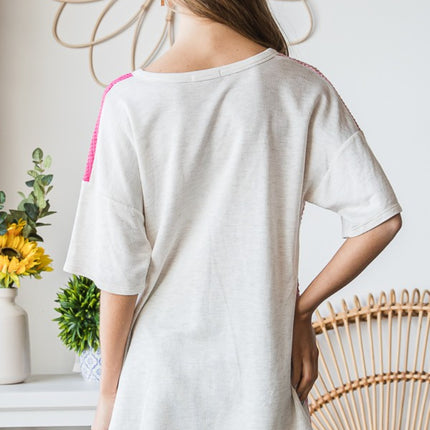 Heimish Full Size Contrast Waffle-Knit Half Sleeve Blouse