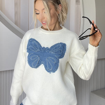 Butterfly Round Neck Long Sleeve Sweater