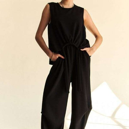 Davi & Dani Drawstring Hem Round Neck Tank and Pants Set