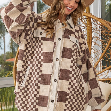 BiBi Checkered Button Down Corduroy Shacket