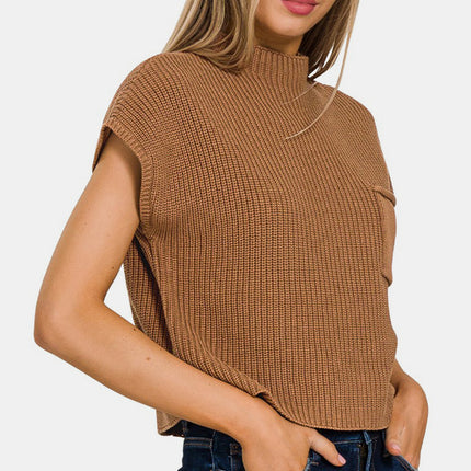 Zenana Mock Neck Short Sleeve Cropped Sweater