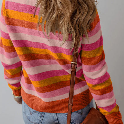 Striped Round Neck Long Sleeve Sweater