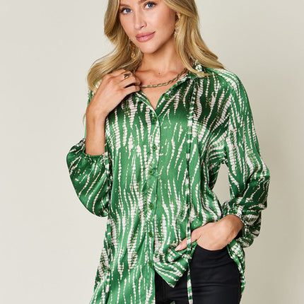 Double Take Full Size Printed Button Up Long Sleeve Shirt - Vickie Lynn's