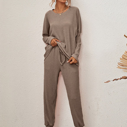 Round Neck Dropped Shoulder Top and Joggers Lounge Set