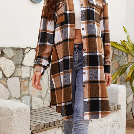 Plaid Collared Neck Long Sleeve Jacket