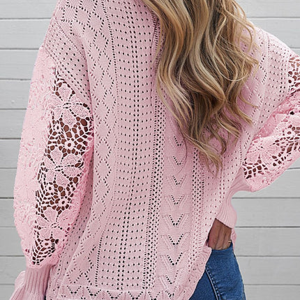 Openwork Round Neck Long Sleeve Sweater